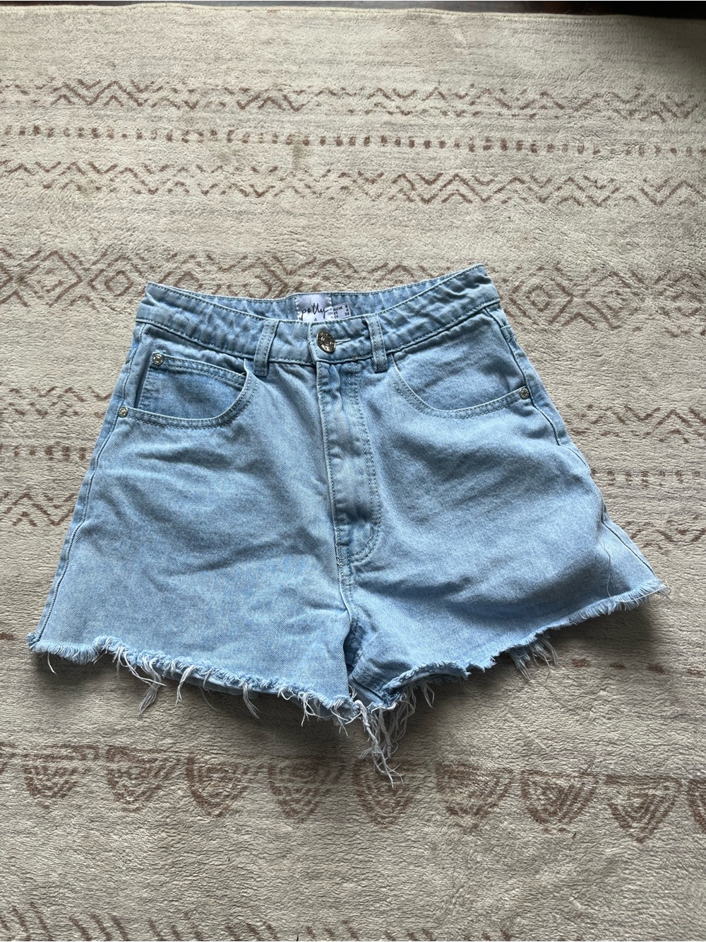 High-Rise Light Blue Denim Shorts with Frayed Hem